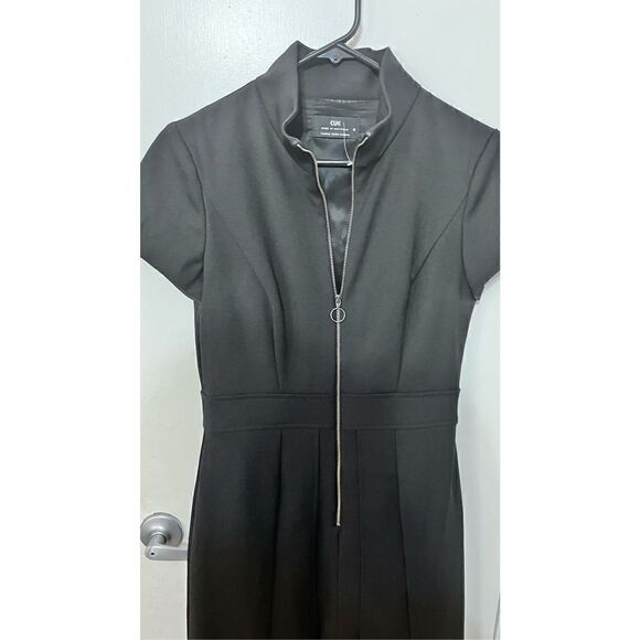 Cue Women's Mock Neck Short Sleeve Lined Zip Front A-Line Dress Black Size 8 - Picture 5 of 12
